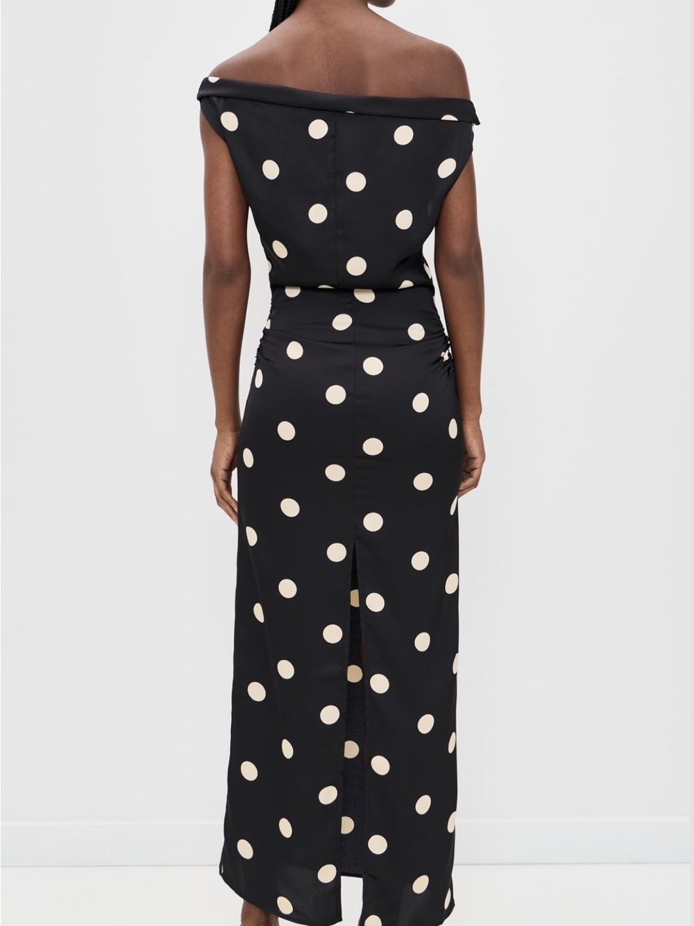 Lioness Black Satin Polka Dot Slip Dress with Ivory Dots - Picture 2 of 3